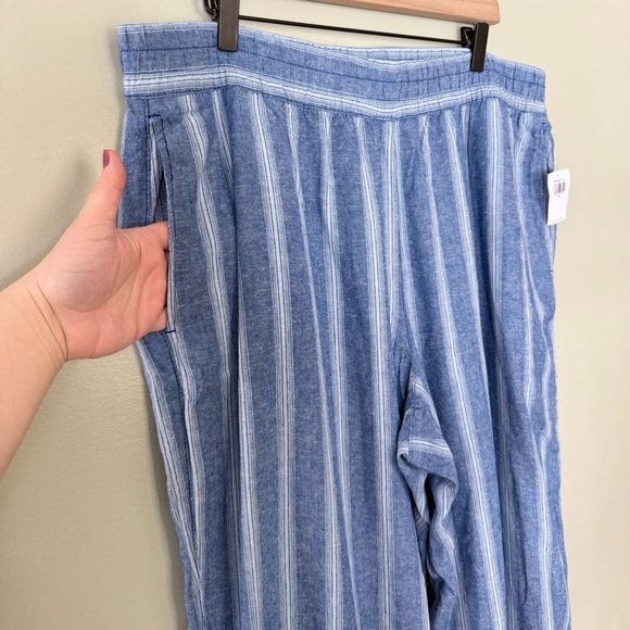 NWT Old Navy Linen High Rise Wide Leg Pants Blue White Stripes‎ Women’s Size XL - Picture 3 of 8